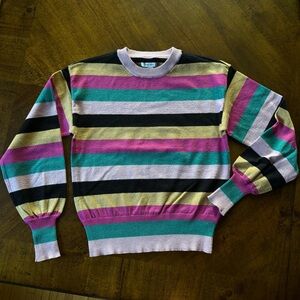 Nine West Colorful Striped Crewneck Sparkle Sweater